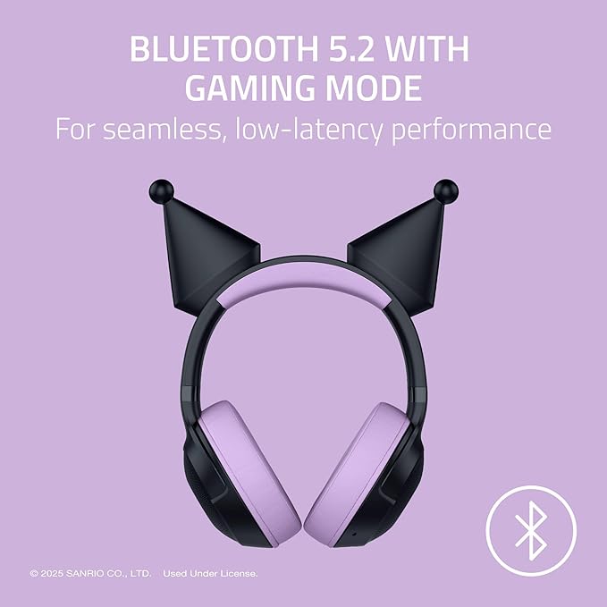Razer Kraken Kitty V2 BT Wireless RGB Headset: Chroma RGB Kitty Ears & Earcups - Bluetooth 5.2-40 mm Drivers - Noise-Cancelling Mics - Lightweight - 40 Hr Battery w/Type C Charging - Kuromi Edition