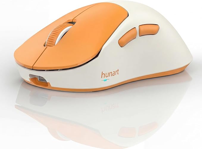 hunart H6 49g Wireless Mouse, Bluetooth & 2.4GHz, Rechargeable, Orange | Silent Clicks, USB-C Charging, Two Ways to Connect, Lightweight Right-Hand Ergonomic Comfort, For Laptop, MacBook, Office PC