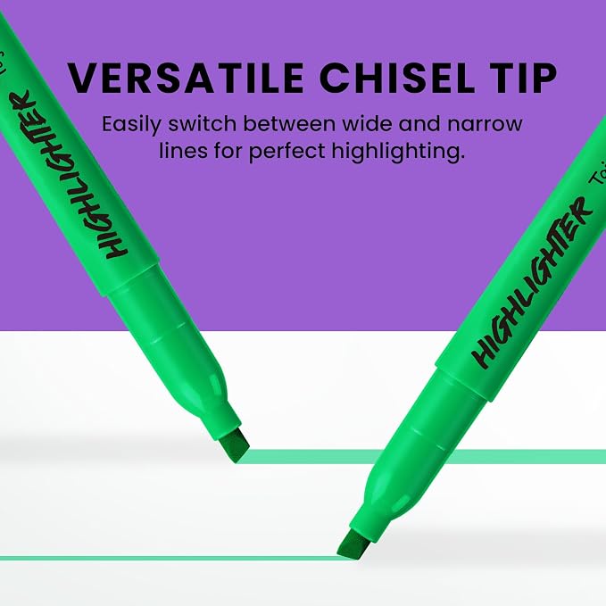 Taja 30 Pack Highlighters, Green, Chisel Tip with No Bleed Ink | Highlighters with Smooth Broad & Precise Lines, Ideal for Journaling & Note Taking, Study Essentials and Office Supplies