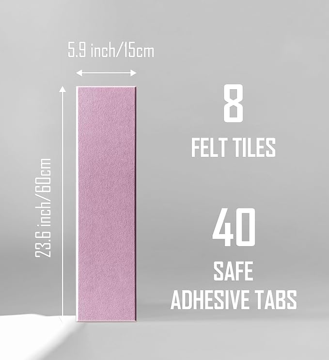 Shiplap Felt Wall Tiles (8-Pack) - Large 24x6 Acoustic Pinboard & Sound Dampening Memo Board, Decorative Bulletin Board with Included Adhesive Mounting Tabs -Sakura