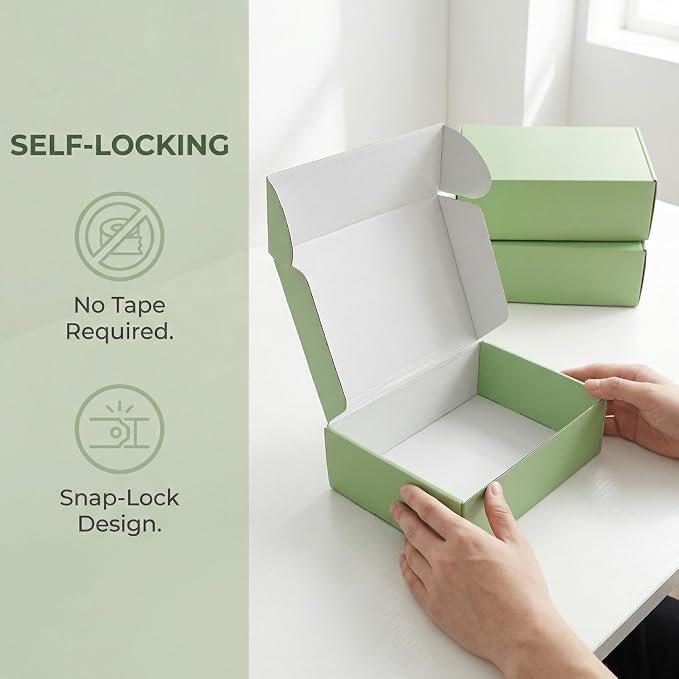 12x9x4 in Cardboard Shipping Boxes Set of 6, Gift Box Pastel Green | Bright Color, Glossy Cardboard, Easy Fold, Shape Well, Self locking, Gift Wrap, Theme Packaging, Small Business Branding