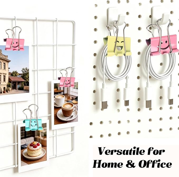 Binder Clips Assorted Sizes,80 Count Cute Smiling Face Paper Clips,Colored Small Medium Large Metal Paper Clamps,Decorative Binder for Office Kitchen,Bulk Teacher Gifts