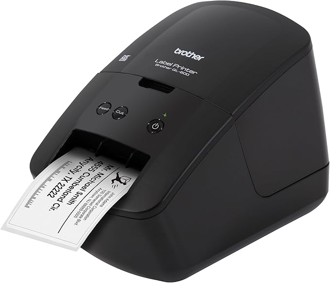 Brother QL-600 Desktop Monochrome Label Printer, up to 2.4" Label Width, No Ink Required, uses Genuine DK Drop-in Rolls for Fast Labeling and Easy Integration with Microsoft Applications