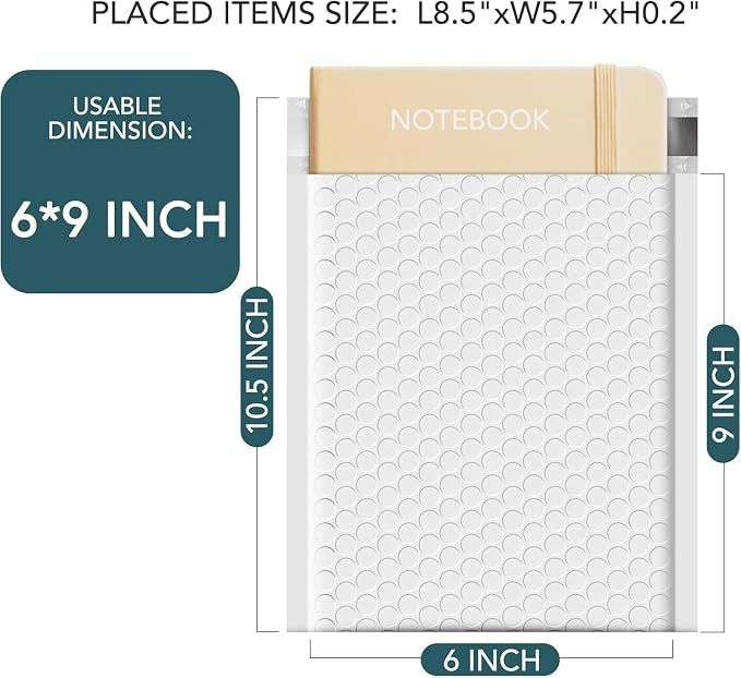 Metronic 1000 Pack Bubble Mailer 6x10 Inch White,Usable Size 6x9" Waterproof Padded Envelopes,Self-Seal Modern Bubble Mailers Cushioning for Shipping,Jewelry Makeup Supplies, Packaging Bulk