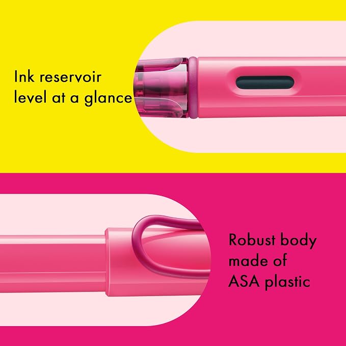 LAMY safari neonpink - Fountain Pen with ergonomic grip & polished steel nib in size M - ideal for any Writing & Calligraphy - including LAMY T 10 blue cartridge - Right-Handed