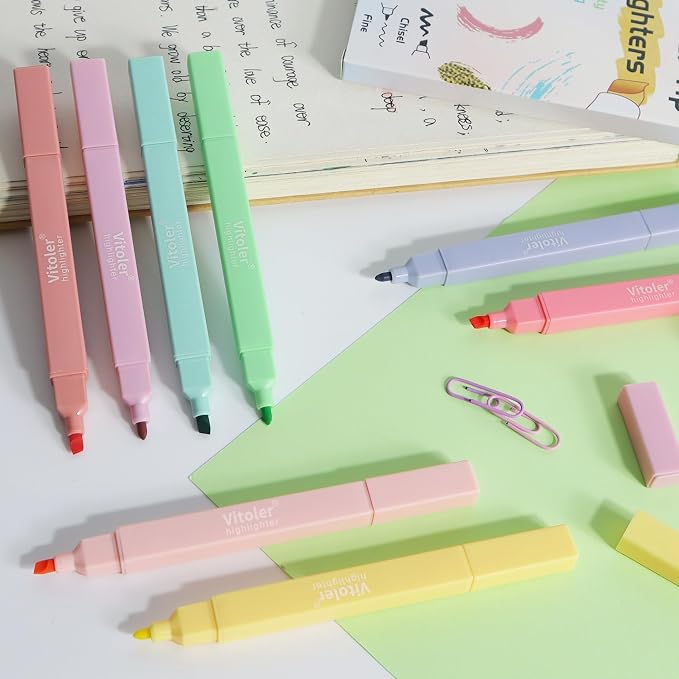 Vitoler 8pcs Aesthetic Highlighters, Chisel & Fine Tips Bible Highlighters | For teachers, For nurses, For women, For bibles, For markers, Aesthetic, For journaling, For office, For School Supplies