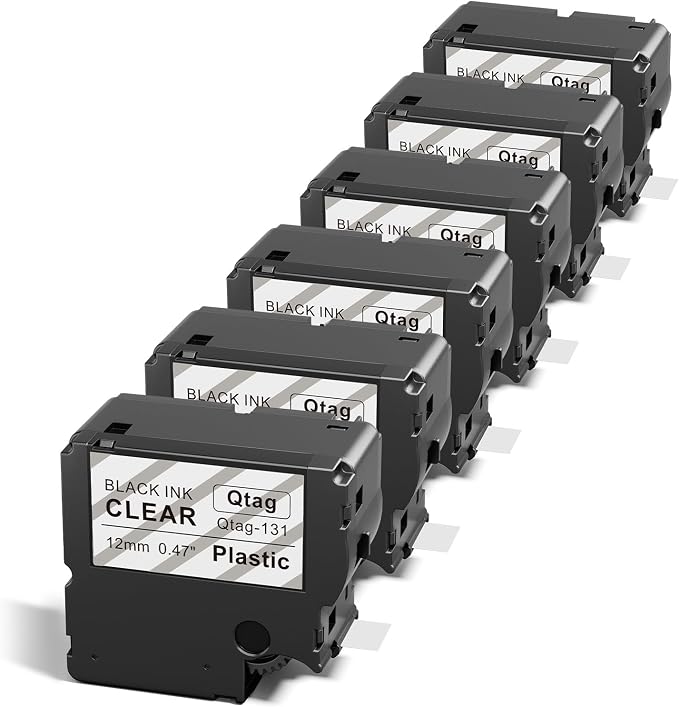 Compatible with Brother Btag-131 Btag131 Btag Label Tape 12mm 0.47 Clear | P Touch Label Maker Tape Compatible with Brother PT-N10 PT-N20 PT-N25BT Label Makers, Black on Clear, 12mm x 4m, 6-Pack