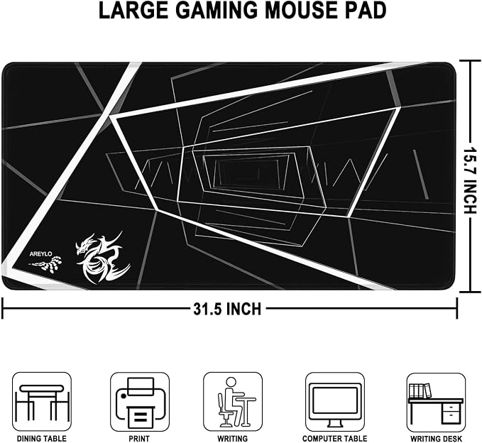 Mouse Pad Large, Waterproof Extra Large Gaming Mousepad with Stitched Edges, 31.5" x 15.7" Non-Slip Rubber Base Office Big Long Keyboard Pad for Office Gamer Home XXL, (Black Square)