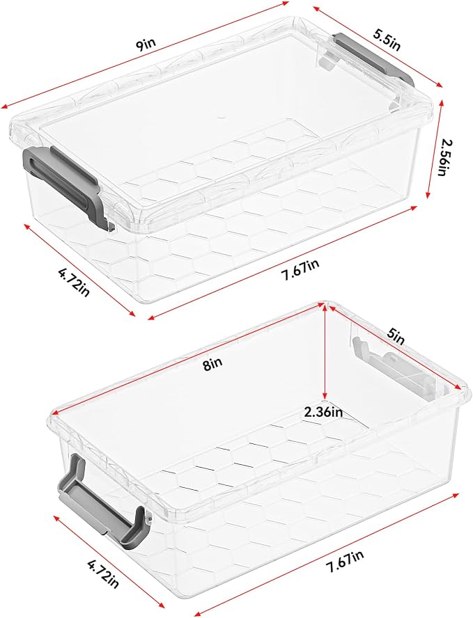 BiuLeon 4 Pack Extra Large Pencil Box, Plastic Pencil Case Organizer, Clear Crayon Box Marker Organizer, Stackable Craft Organizers and Storage for Pen, Craft, Art Supply(Black)