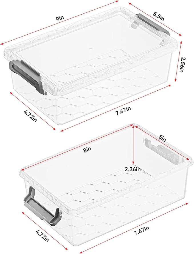 BiuLeon 4 Pack Extra Large Pencil Box, Plastic Pencil Case Organizer, Clear Crayon Box Marker Organizer, Stackable Craft Organizers and Storage for Pen, Craft, Art Supply(Grey)