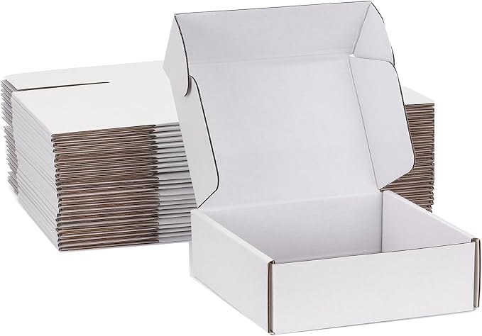 10x10x3 inch White Shipping Boxes for Small Business- Set of 25 | Sturdy ECT 32 Corrugated Cardboard Mailer Boxes, Easy Assemble for Packaging, Mailing, Gift