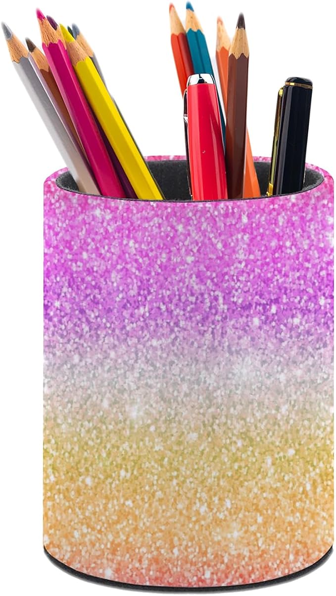 Glitter Pen Holder Pencil Cup for Desk Organizer | Cute Makeup Brush Holder PU Multifunctional Office Suppliesfor Decor Home Classroom School