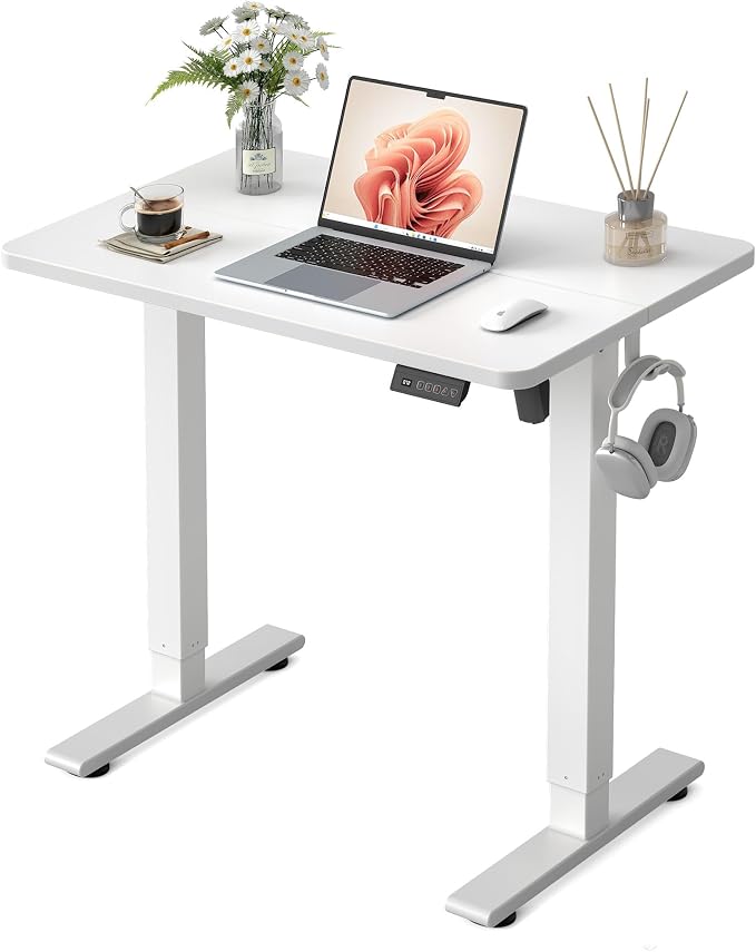 FEZIBO Standing Desk 32 × 19 Inch Electric Height Adjustable, White | Sit and Stand Up Adjustable Desk, Home Office Computer Desk with 3 Customizable Memory Presets