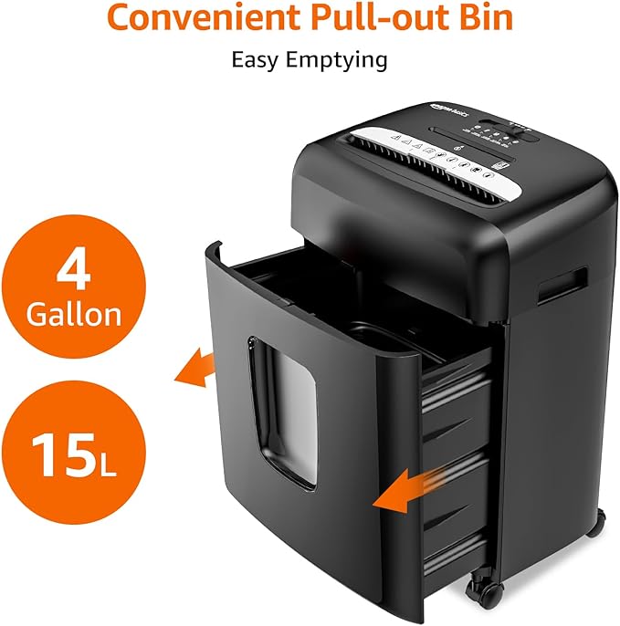 Amazon Basics High Security Micro Cut Paper Shredder, 8 Sheet Capacity, CD and Credit Card Shredder with Pull Out Bin, Black