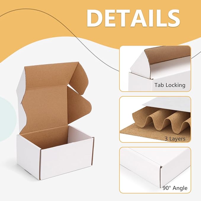 EXYGLO 6 Pack 6x4x3 Shipping Boxes, White Corrugated Cardboard Boxes for Packaging Small Business, Moving, Shipping, Mailing, and Storing