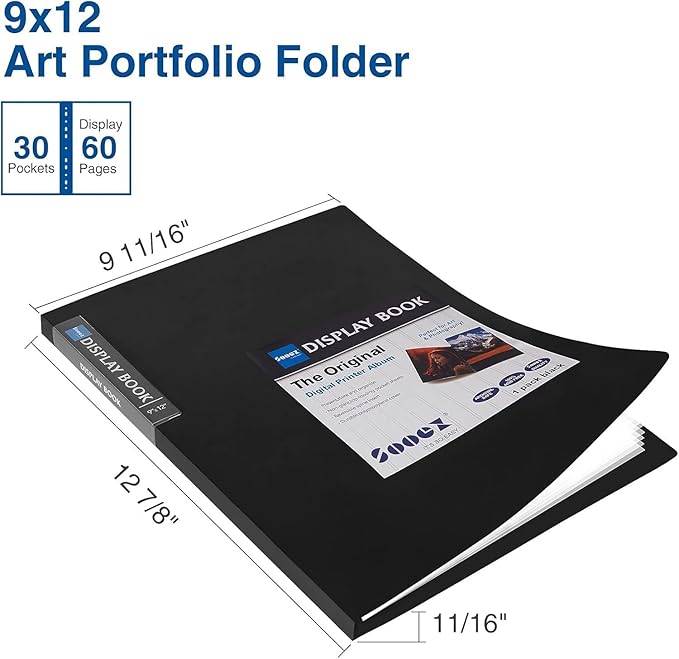 Sooez 30-Pocket Binder with Plastic Sleeves 9x12, Heavy Duty Art Portfolio Folder with Clear Sheet Protectors, Display 60 Pages, Presentation Book for Artwork, Document Organizer Binder - 4 Pack
