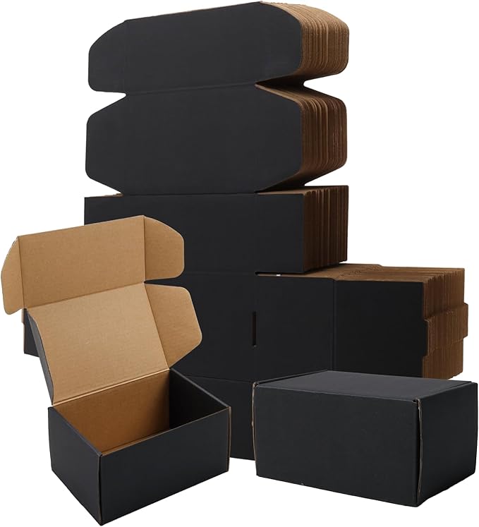 BIOBROWN 6x4x3" 50 Pack Corrugated Cardboard Boxes Small Shipping Box for Packaging Small Business Mailer Mailing Black