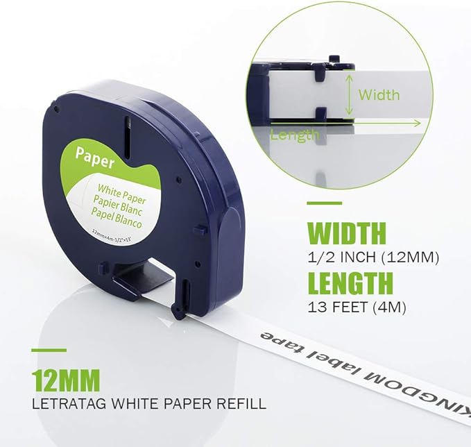 15 Pack 91330 Paper White Label Tape Compatible with Dymo Letratag Refills 12mm x 4m 1/2" x 13' Label Maker Tape Refill for Letra Tag Printer 100H Plus LT-100T LT-200B