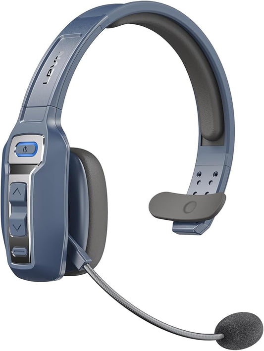 LEVN Bluetooth Headset with Microphone, Trucker Bluetooth Headset with AI Noise Cancelling & Mute Button, Wireless On-Ear Headphones 62 Hrs Working Time, for Trucker Home Office Remote Work Zoom Blue