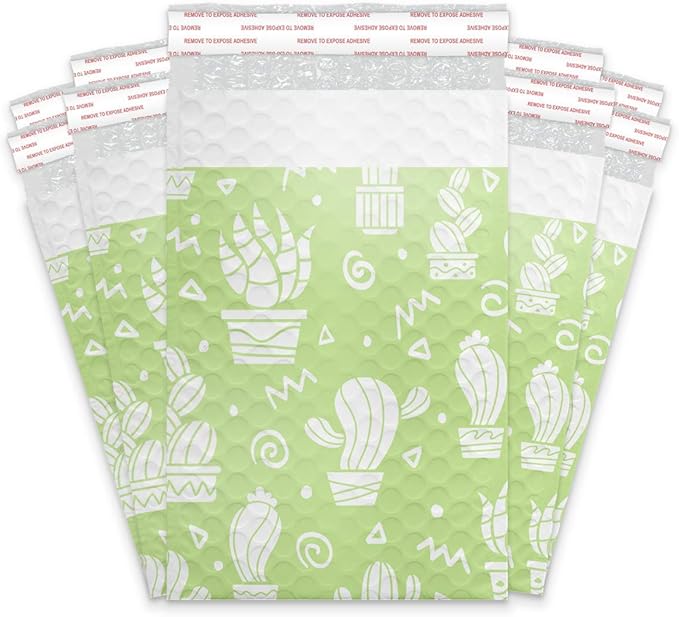 #0 6x9 (20pcs) Green Cactus Designer Self Seal Poly Bubble Mailers Shipping Envelopes Padded Bags