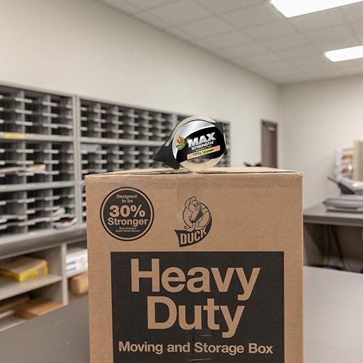 Duck Max Strength Clear Packing Tape with Refillable Dispenser – 2 Rolls of Maximum Strength Heavy Duty Packaging Tape for Shipping & Moving Boxes - 1.88 Inch x 54.6 Yards - Clear (284986)