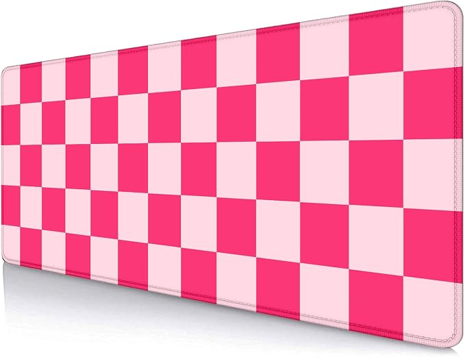 Hot Pink Cool Large Gaming Mouse Pad XL, Aesthetic Checkered Desk Pads, Computer Extended Mouse Pad Girly Women Design Kids Girls Teen Pretty Modern Decorative Art Office Mousepad for Laptop
