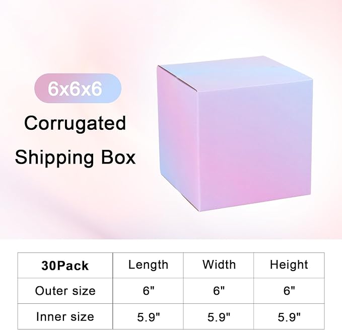 30 Pack 6x6x6 Small Shipping Boxes, Colorful Packing Boxes for Shipping & Storage, Corrugated Cardboard Boxes for Small Business