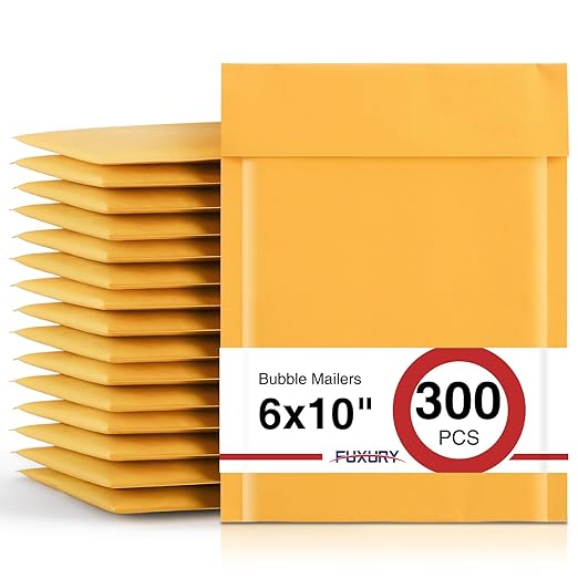 Fuxury Kraft Bubble Mailer 6x10 Inch 300 Pack Usable Size 6x9" Strong Adhesion Padded Envelopes,Self Seal Bubble Envelopes, Waterproof Cushioned Padded Mailers for Small Business,Bulk #0 Yellow