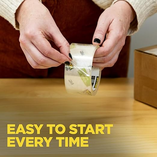 Scotch Sure Start Packing Tape, Clear, Quiet Unwind and Easy Start, Moving Supplies, 1.88 in. x 22.2 yd., 3 Tape Rolls with Dispensers