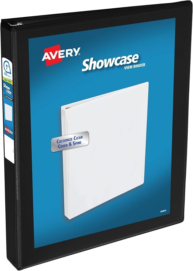 Avery Showcase Standard View 3 Ring Binder, 1" Slant Rings, 250-Sheet Capacity, 1.4 Inch Wide Spine, 1 Black Binder, Ideal for Lightweight Organization and Occasional Referencing (19600) (Pack of 12)