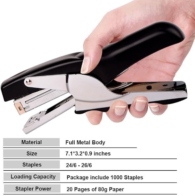 Stapler with 1000 Staples-Plier Stapler Save 60% Power, (Black 4 Pack) | Good for Stapling at Home School or Warehouse