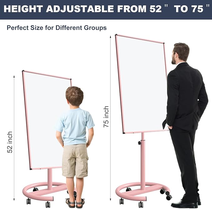 Mobile Whiteboard, 40x26 Inches White Board Dry Erase Board on Wheels | Height Adjustable, Magnetic Surface, Dry Erase, With Stand, Ideal for Classroom, Office, School, Home, Homeschooling, Teacher
