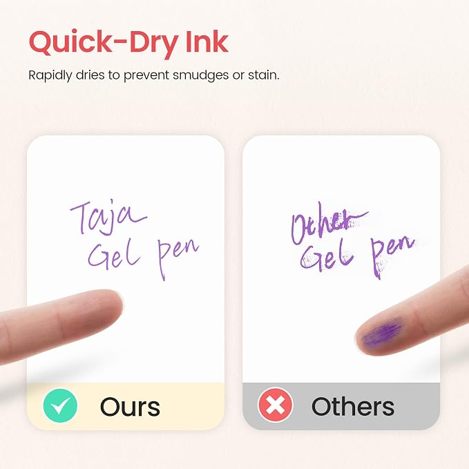 Taja Gel Pens, 6 Pcs Quick Dry Color Ink Pens, 0.5mm Fine Point, Pastel | Retractable Pens with Soft Grip, Smooth Writing for Journaling and Note Taking, Cute Aesthetic Design for Women & Men