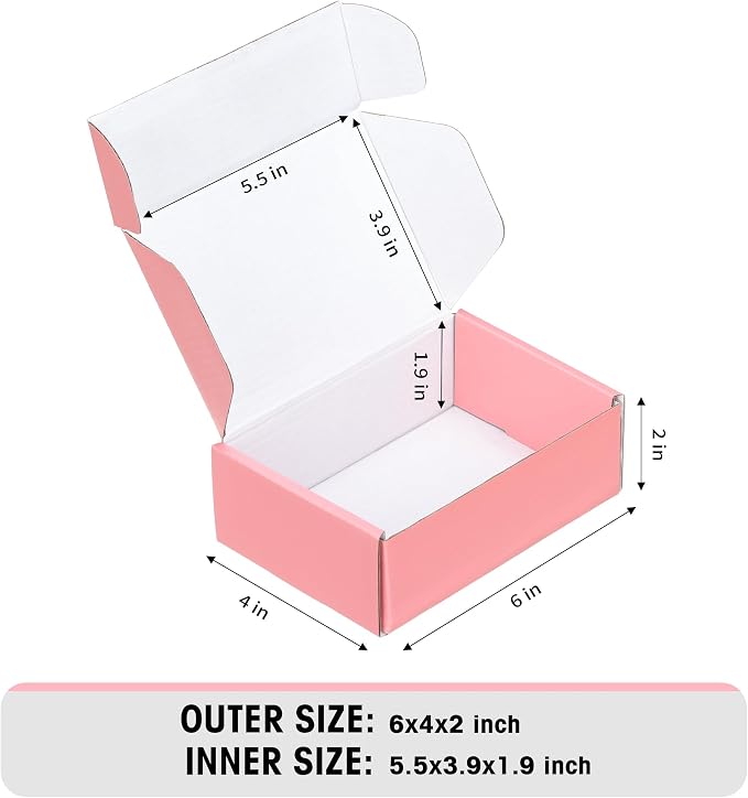 FARRAY 50 Pack of 6x4x2 Inches Small Shipping Boxes, Durable Corrugated Cardboard Boxes for Shipping, Gift, Mailing and Packaging, Pink