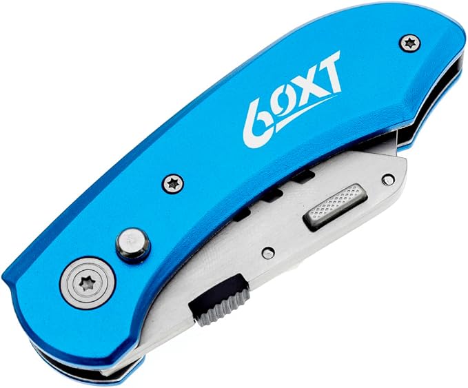Utility Knife Folding Safety Lock Quick Change with 10 Extra SK5 Replacement Blade Lightweight Aluminum Handle & Pocket Clip Multi-Use Box Cutter Office Home Art Diy Great Gift Choice (New.Blue)