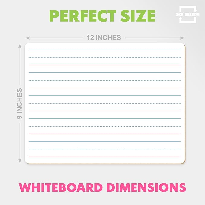 Scribbledo 10 Pack Small Lined Dry Erase Boards, 9x12 Double Sided | Easy to Clean Classroom Set, Portable and Lightweight, Bulk Homeschool Teacher Supply, Budget Friendly, Handwriting Practice