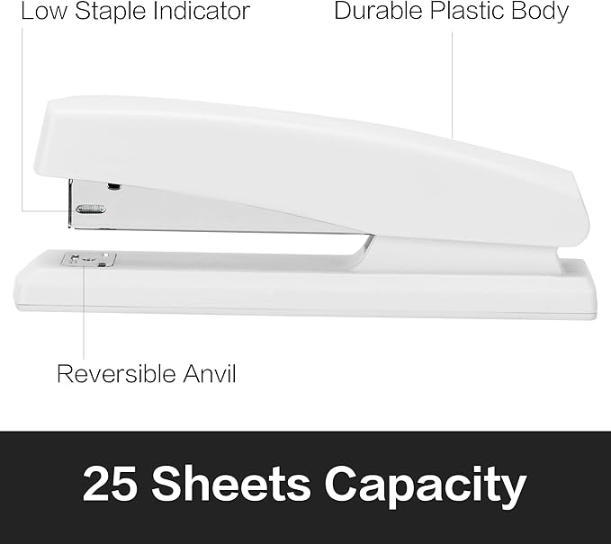 Deli Stapler, Desktop Stapler, Office Staplers, 25 Sheet Capacity, Includes 1000 Staples and Staple Remover, White