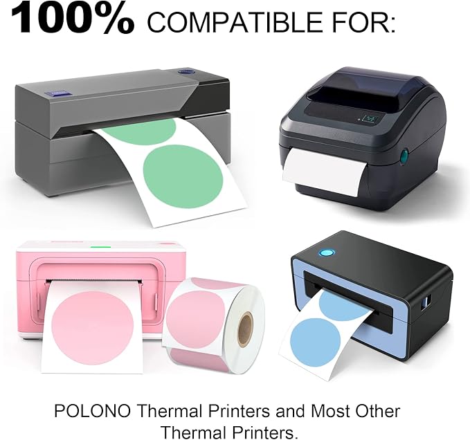 Misofuki 2" 4500 Labels 6-Color Assorted Circle Direct Thermal Stickers Label Rolls Bulk Set Compatible for Zebra Rollo MUNBYN POLONO & Other Thermal Printers,Self-Adhesive Round Direct Thermal Labels