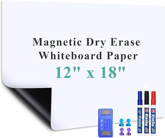 Small Self-Adhesive Whiteboard Sticker: 12" x 18" Magnet Receptive Dry Erase Wall Decal | No Ghosting Memo Board for Kitchen Cabinet, Locker & Desk | Peel & Stick to Do List