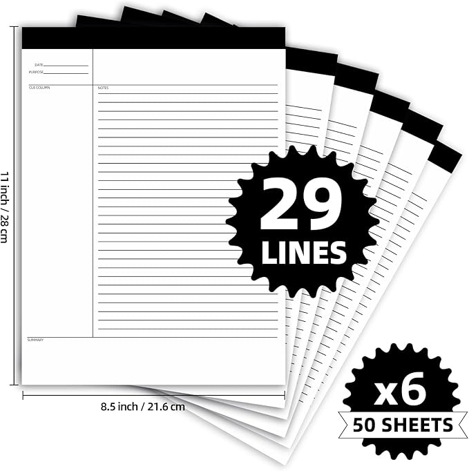 6 Pack Notepads 8.5 x 11, 300 Sheets College Ruled Legal Pads Lined Paper Writing Pads, White Note Pads Notebook for Office Business School College, 50 Sheets/Pad, Letter-Trim Perforated