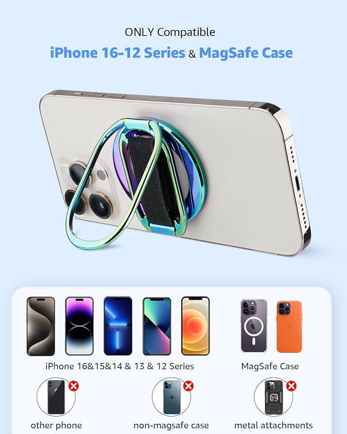 SUPERONE for MagSafe Phone Grip Kickstand, Magnetic Phone Ring Holder | Mag Safe Stand Phone Ring Holder with Finger-Loop Strap, Mag Safe Accessories Compatible with iPhone 17-12 series - Colorful