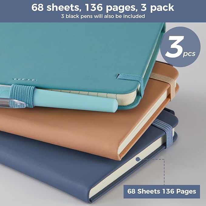 (3 Pack) Small Pocket Journaling Notebooks for Women/Men, 3.7" x 5.7" A6 Mini Diary Journal with Pen, 400 Pages 100GSM Paper, Cute Notebook Journal for Writing, Travel, Business, Work & School