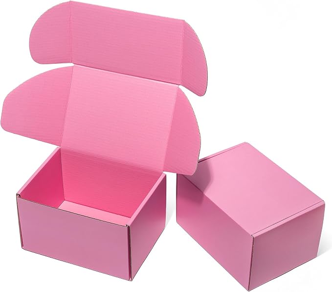 Timirog Pink Shipping Boxes 7x5x4 Inches 25 Pack Corrugated Cardboard | Mailing Box for Small Business, Cute Tab Locking Literature Mailer for Packing Jewelry Ornament Gift Craft Packaging Supplier