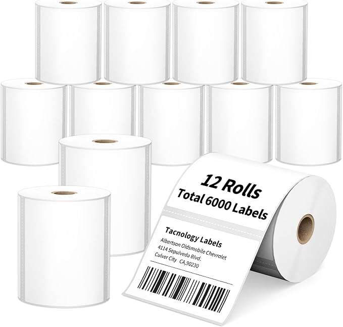 12 Rolls 4" x 3" Direct Thermal Labels - Shipping & Multipurpose Paper for Barcode Postage - Adhesive & Perforated, Compatible with Zebra Desktop Printers & Rollo Label Printer,500pcs/Roll
