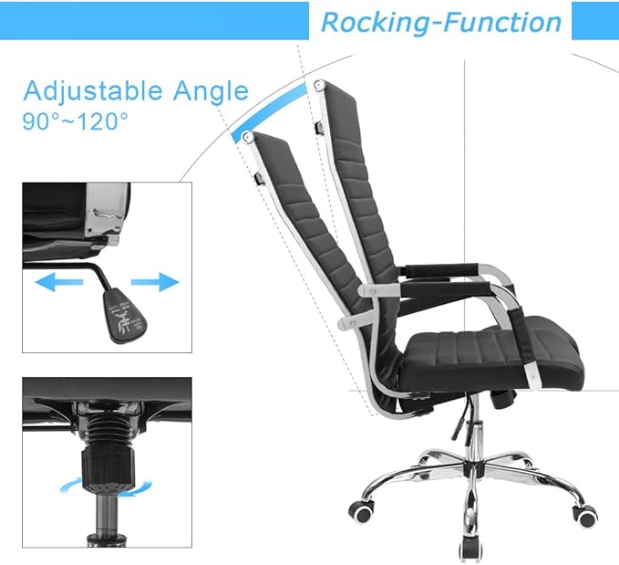 Furmax Ribbed Office Chair High Back PU Leather Executive Conference Chair Adjustable Swivel Chair with Arms, Black