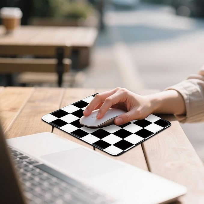 Mouse Pad for Desk with Stitched Edge, Premium Cute Washable Mouse Pads. Computer Mousepad with Non-Slip Rubber Base, Mousepads for Laptop, 9.25x7.75x0.12 inch (Checker Grid)