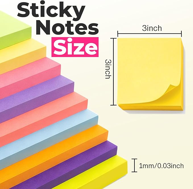 Sticky Notes 3x3 Inches, Macaron Colors Self-Stick Pads, Easy to Post for Home, Office, Notebook,100 Sheets/pad (10 Pads)