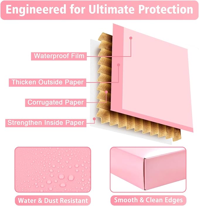 7"x5"x2" Glossy Pink Shipping Boxes, 50 Pack Corrugated Cardboard Mailing Boxes for Small Business Packaging, Shipping Phone Cases, Stationery