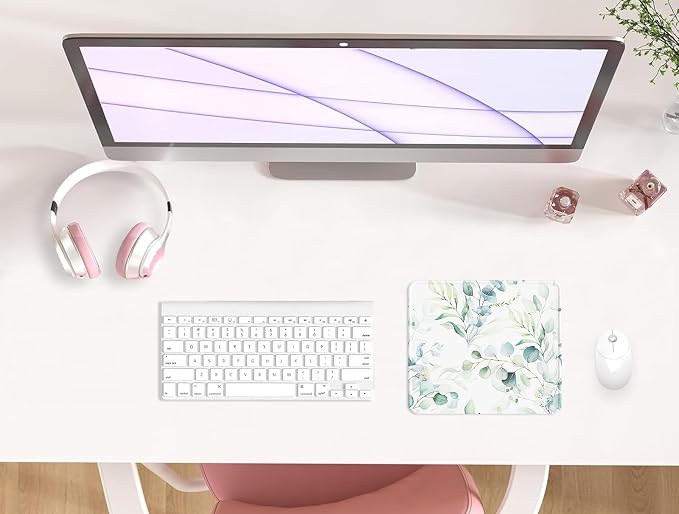 Mouse Pad with Stitched Edge, Multiple Patterns Computer Mouse Pads with Non-Slip Rubber Base, Washable Cloth Mousepad, for Gaming, Laptop, PC (Leaves)
