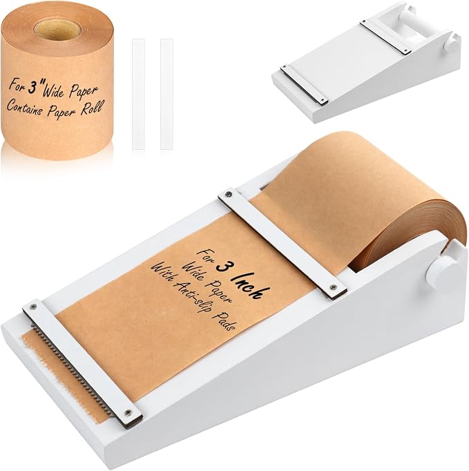 Desktop Note Paper Roll Dispenser with 98ft Note Taking Roller Wooden Kraft Paper Roll Holder Fit 3x2.75 Inch Sticky Note Roll Tearable Cutter Grocery List Roll Paper Holder for to-Do Lists